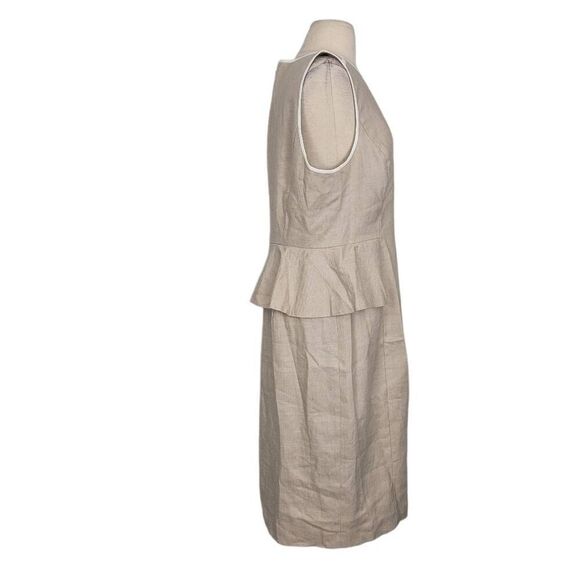 NWT J. Crew Peplum Stretch Linen Blend Sheath Dress Sz 14 Flax Oatmeal Office - Picture 4 of 12